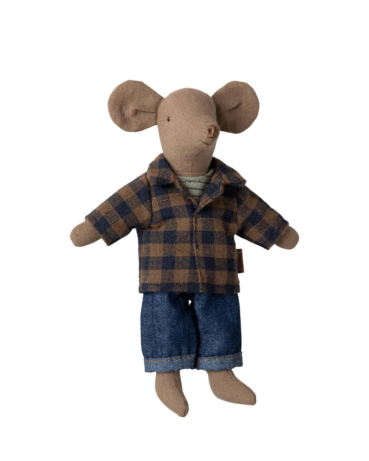 Maileg Brown Checked Shirt + Pants For Dad Mouse