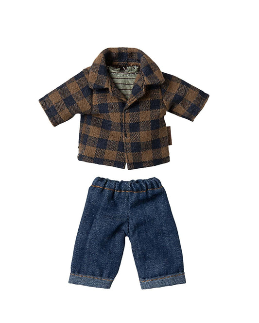 Maileg Brown Checked Shirt + Pants For Dad Mouse