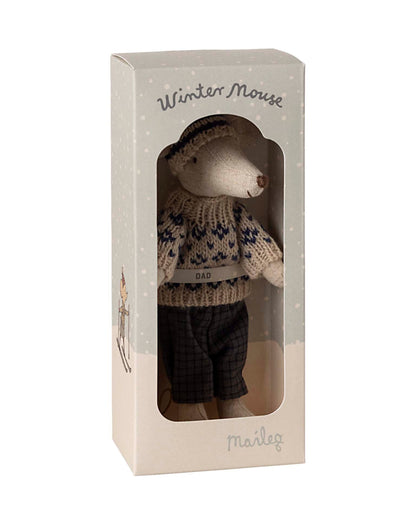 Maileg Dad Winter Mouse With Ski Set In Blue
