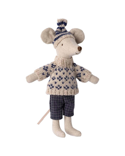 Maileg Dad Winter Mouse With Ski Set In Blue