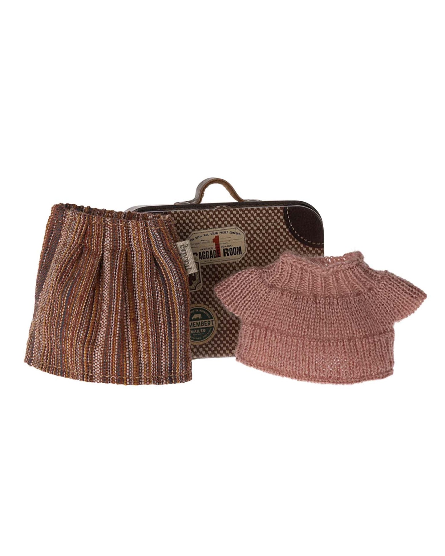 Maileg Knitted Blouse And Skirt In Suitcase For Grandma Mouse