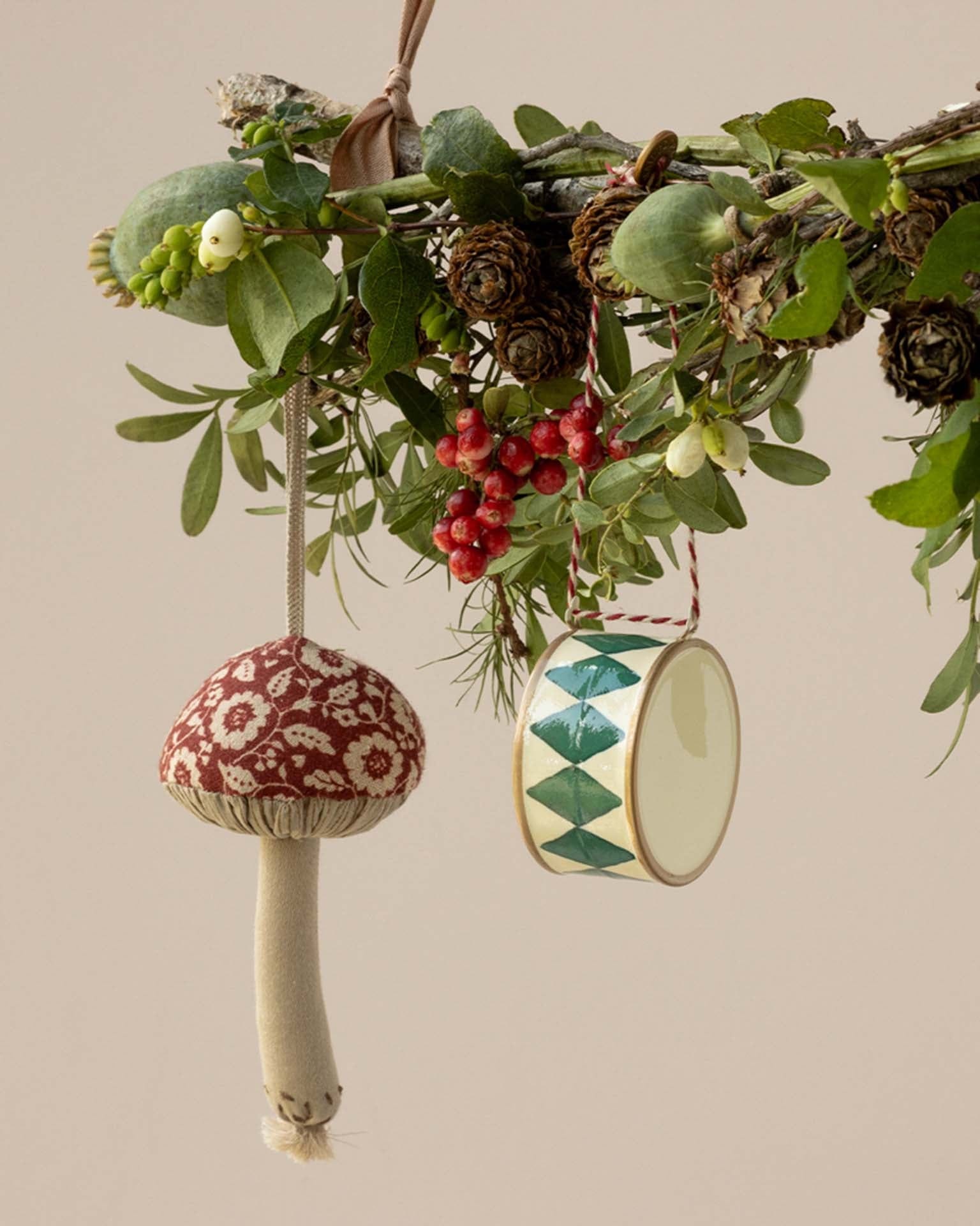 Maileg Large Drum Metal Ornament In Dark Green