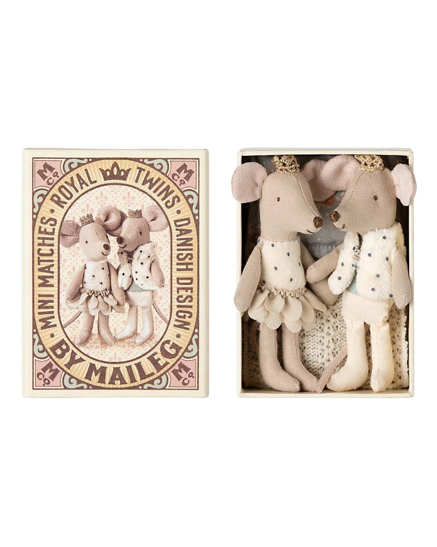 Maileg Little Sister + Brother Royal Twins Mice In Matchbox