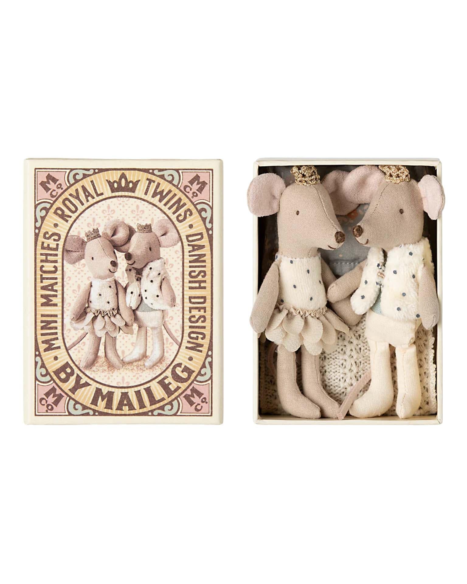 Maileg Little Sister + Brother Royal Twins Mice In Matchbox