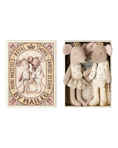 Maileg Little Sister + Brother Royal Twins Mice In Matchbox
