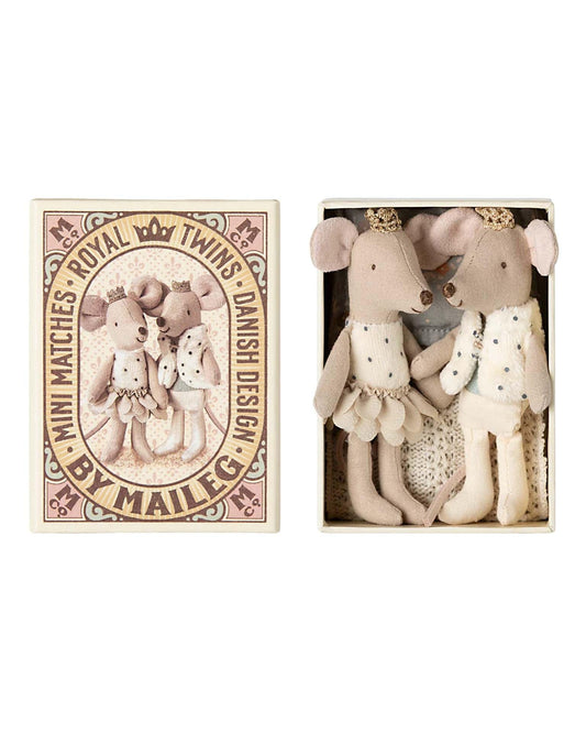 Maileg Little Sister + Brother Royal Twins Mice In Matchbox