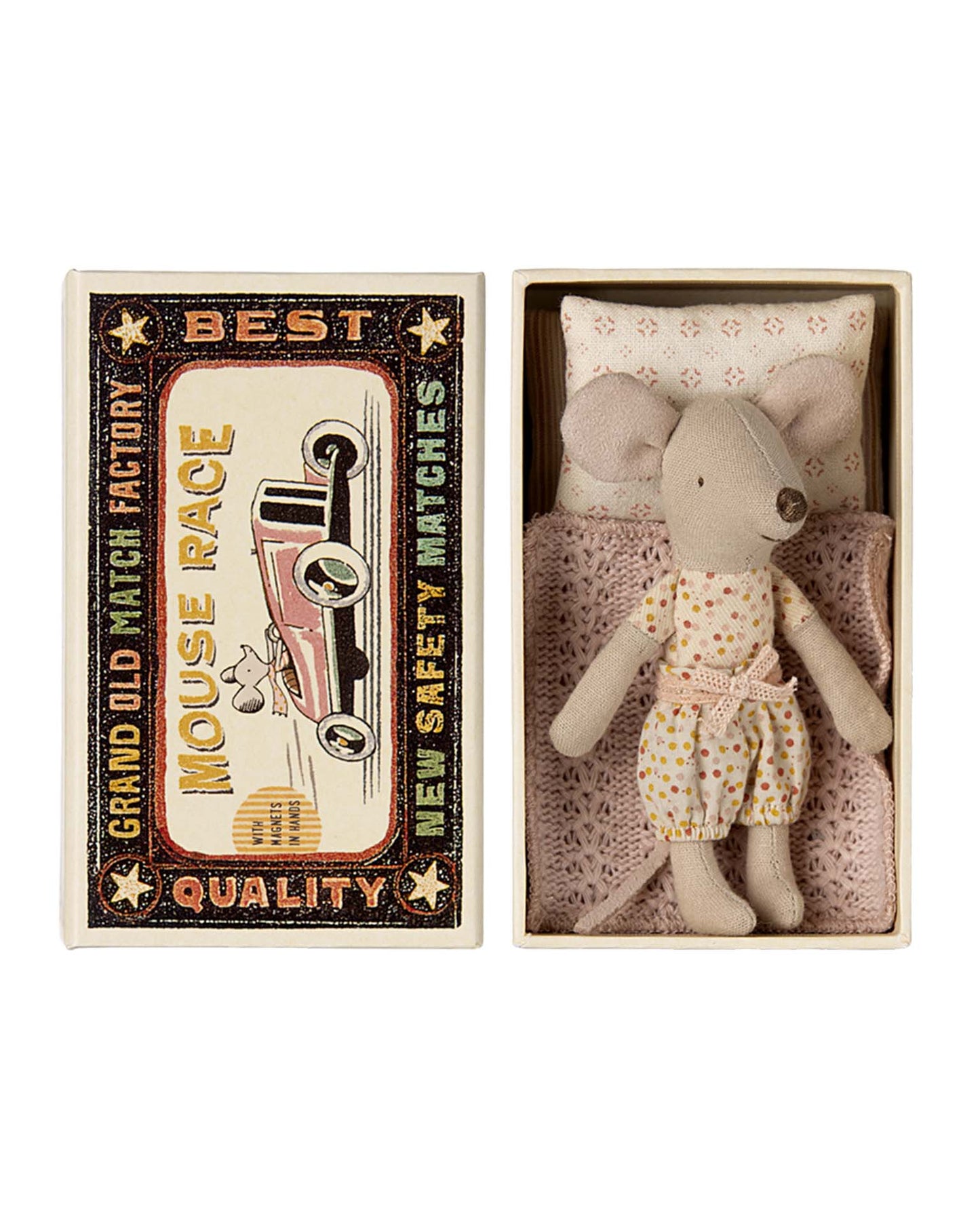 Maileg Little Sister Mouse In Matchbox Polka Dots