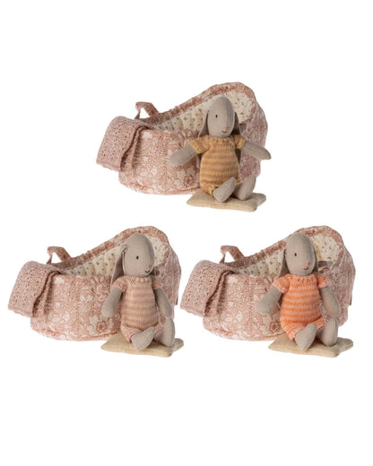Maileg Micro Bunny In Carry Cot In Peach