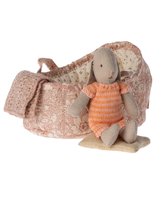 Maileg Micro Bunny In Carry Cot In Peach