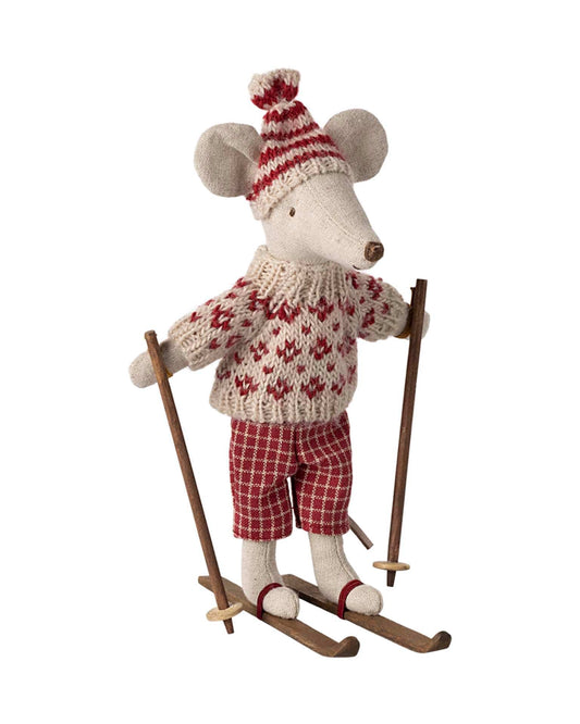 Maileg Mum Winter Mouse With Ski Set In Red