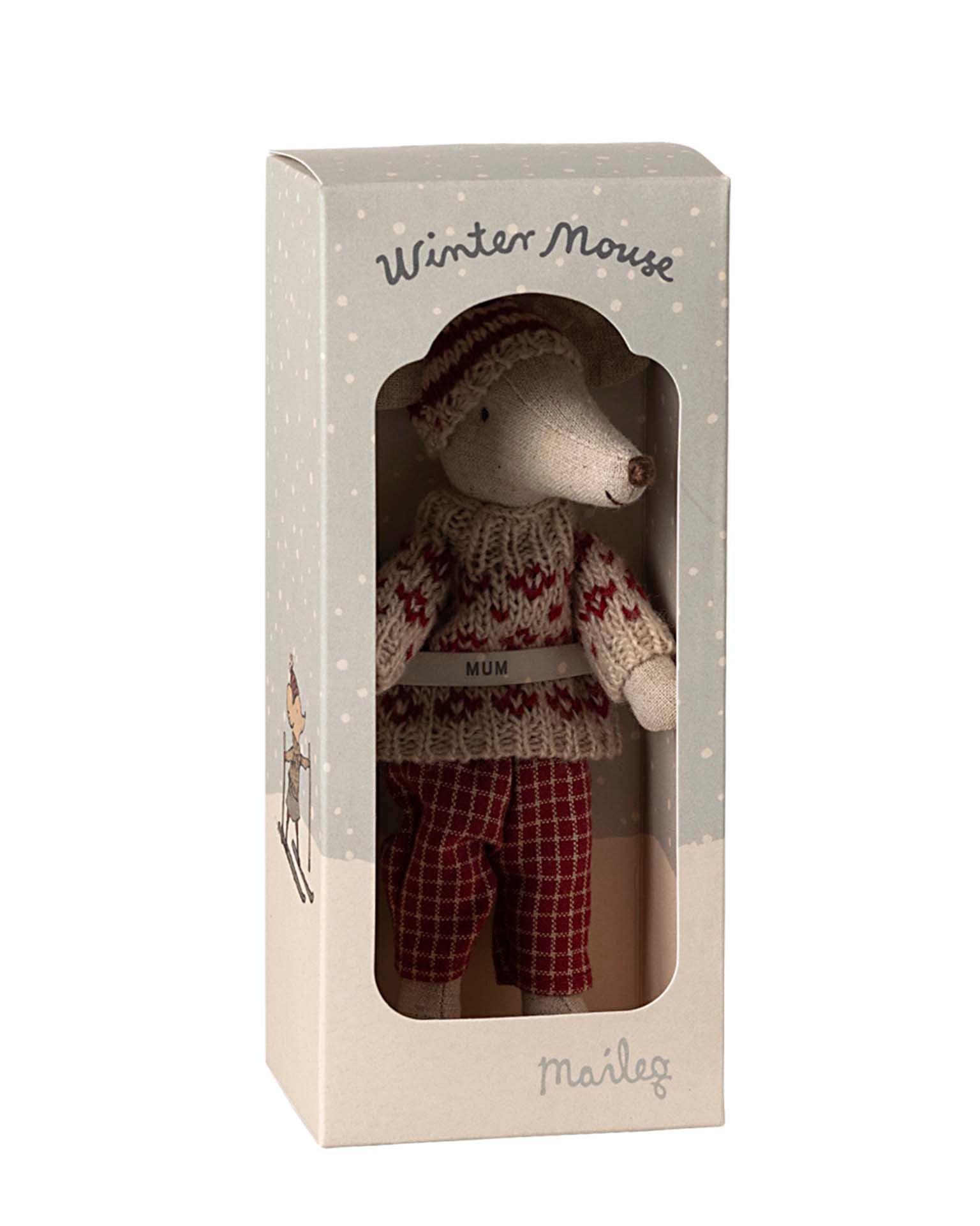 Maileg Mum Winter Mouse With Ski Set In Red