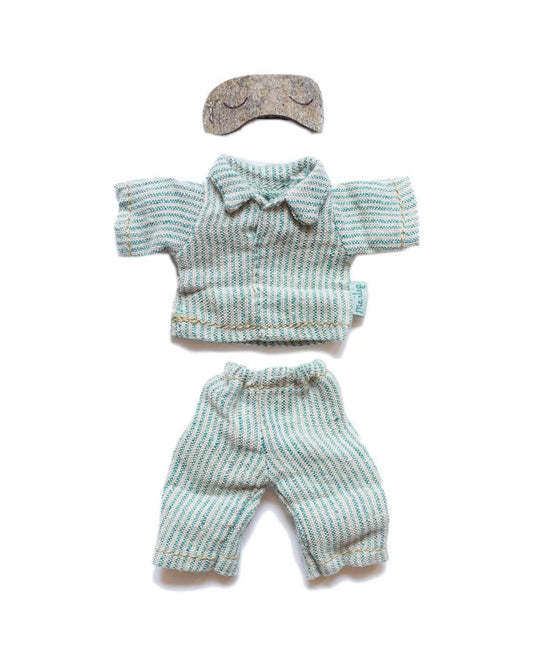 Maileg Pyjamas For Dad Mouse In Teal Stripe