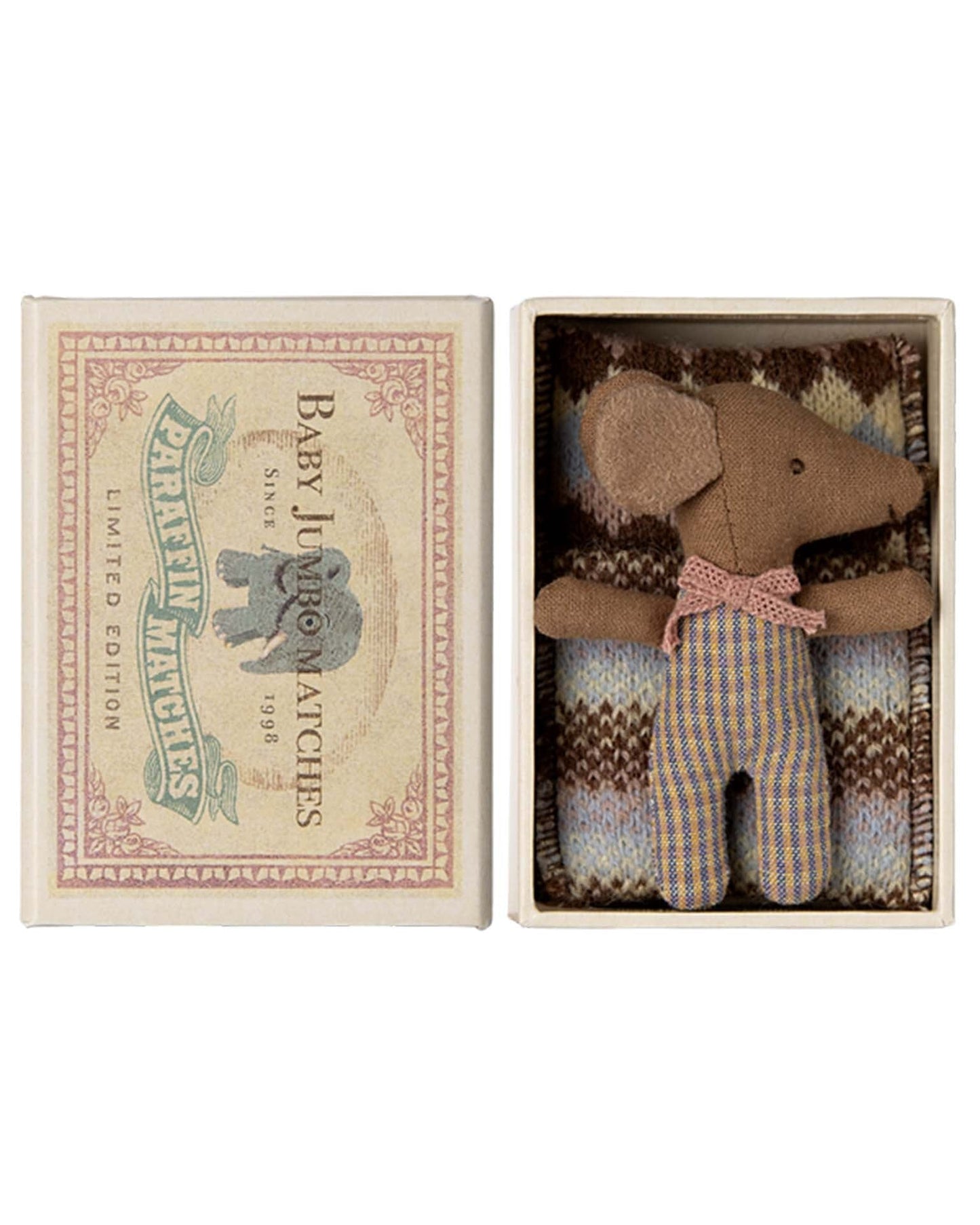 Maileg Rose Sleepy/wakey Baby Mouse In Matchbox