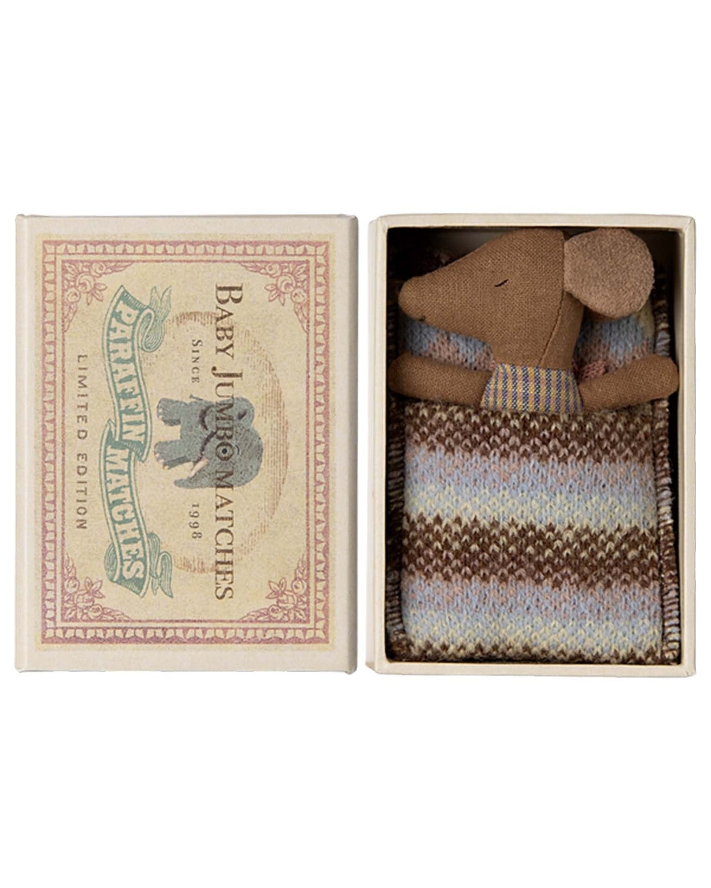 Maileg Rose Sleepy/wakey Baby Mouse In Matchbox