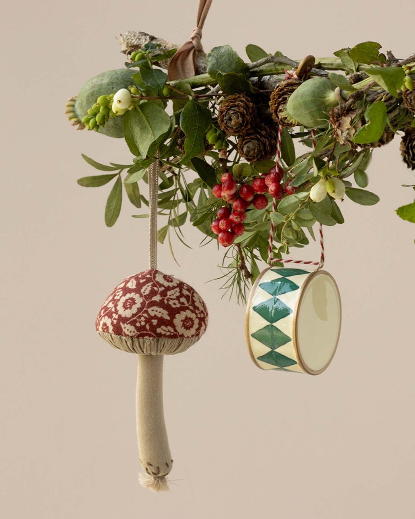 Maileg Winter Flower Mushroom Ornament In Red