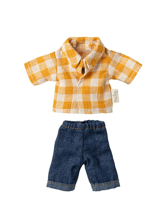 Maileg Yellow Checked Shirt And Pants, Dad Mouse