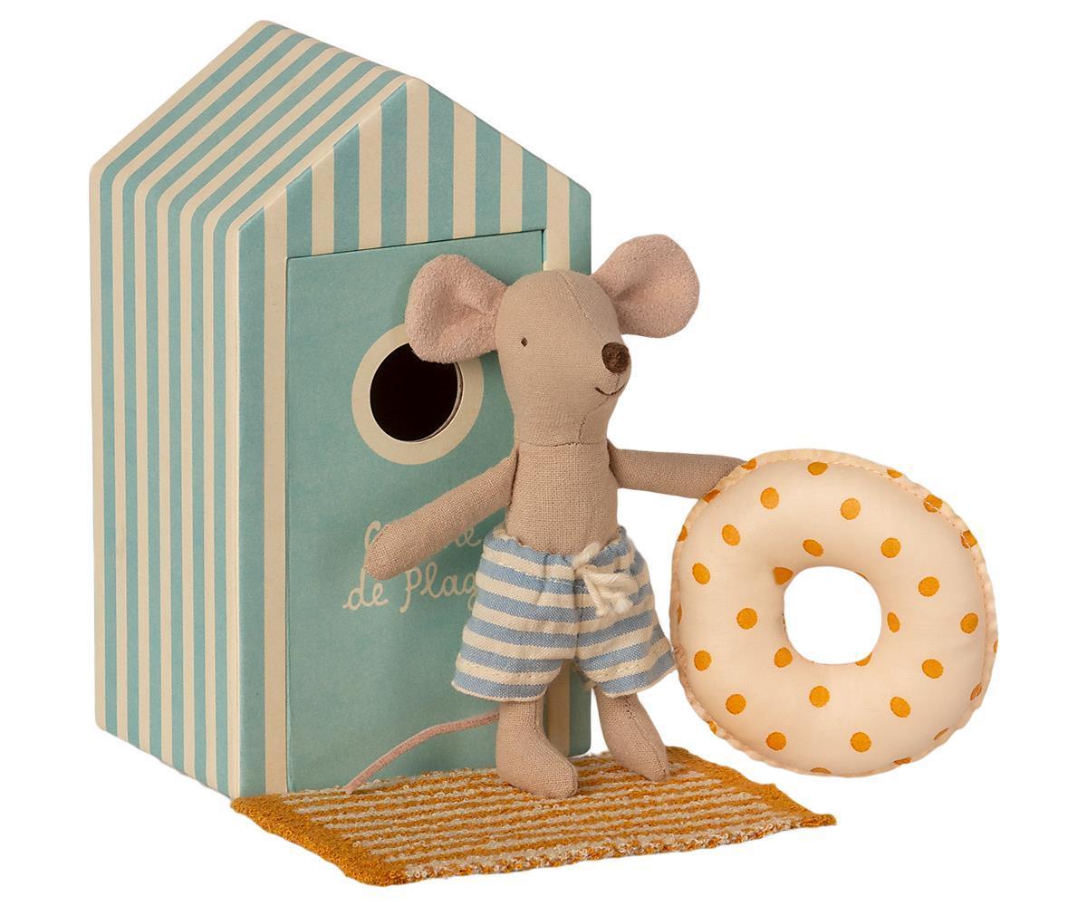  Maileg - Beach Mice, Little Brother In Cabin De Plage